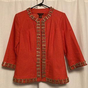 Multiples Brand Orange Linen jacket w/wood beads